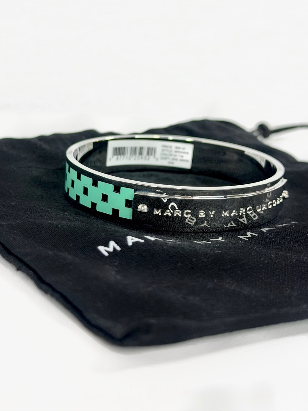 Marc by Marc Jacobs Silver & Checkered Mint Green Bangle & Dust Bag $88 — NWT